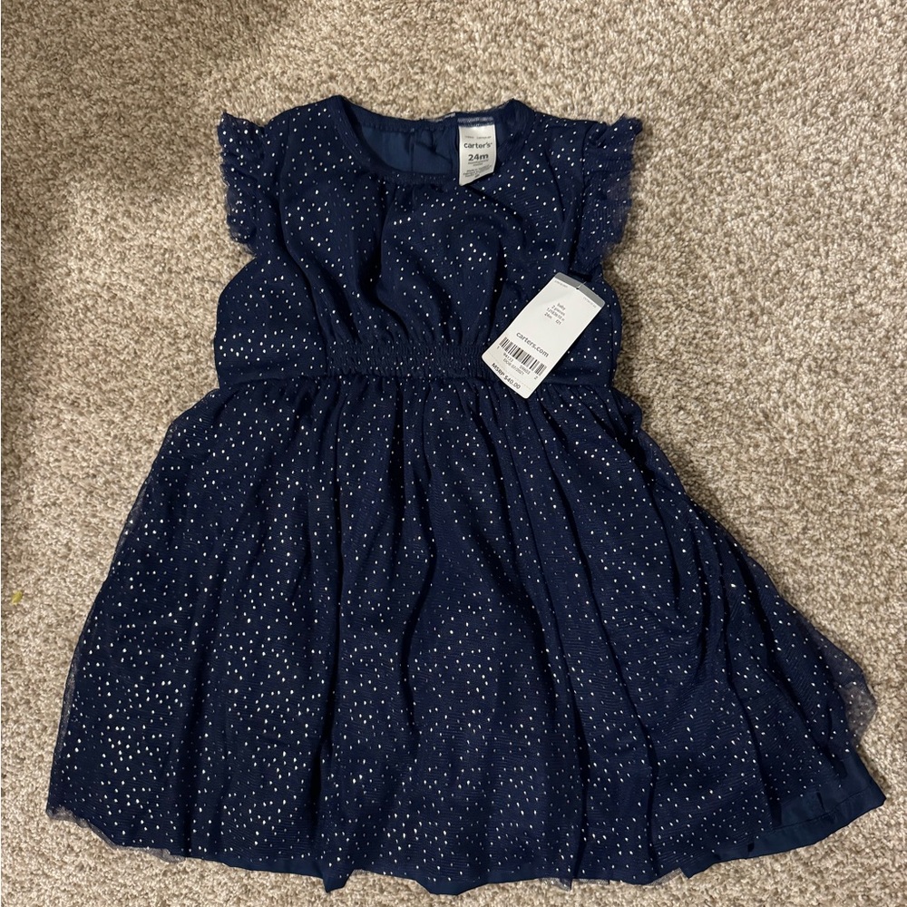 Carter's Navy Dress with Silver Dots